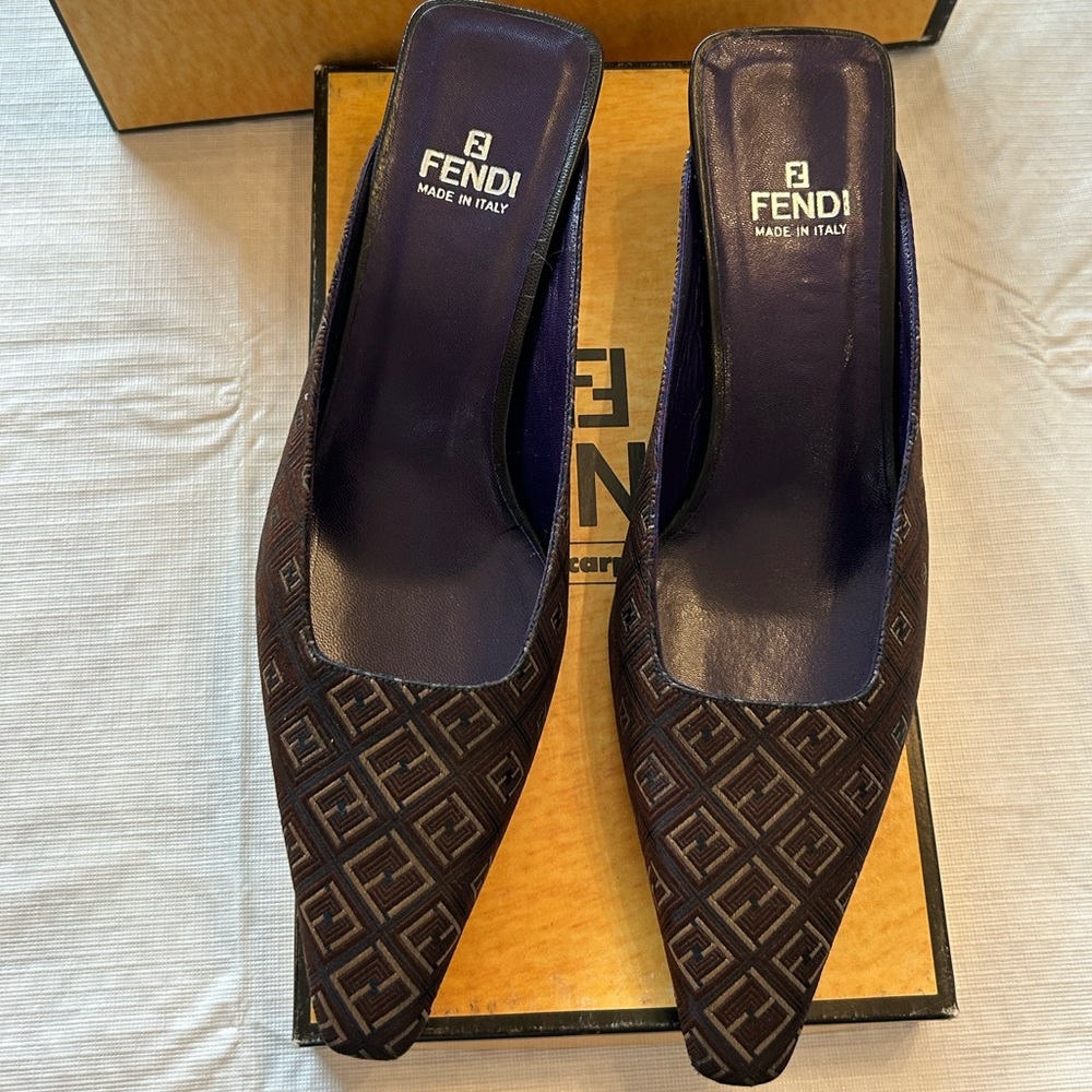 Fendi Brown Mules with Monogram Design